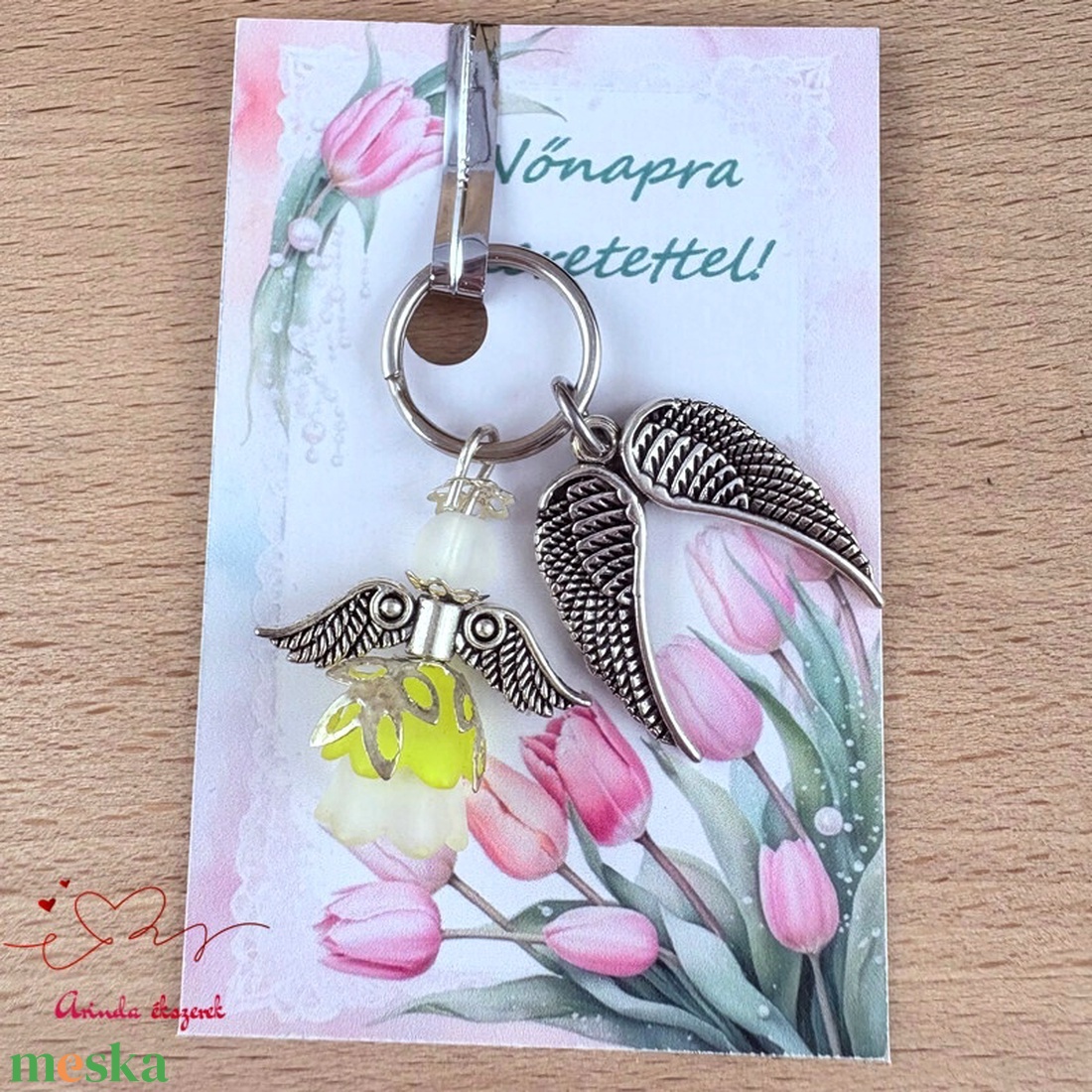 Nőnapi ajándék tudatosság sárga angyala kulcstartó ajándékkártyával választható medállal szív angyal angyalszárny  - táska & tok - kulcstartó & táskadísz - kulcstartó - Meska.hu