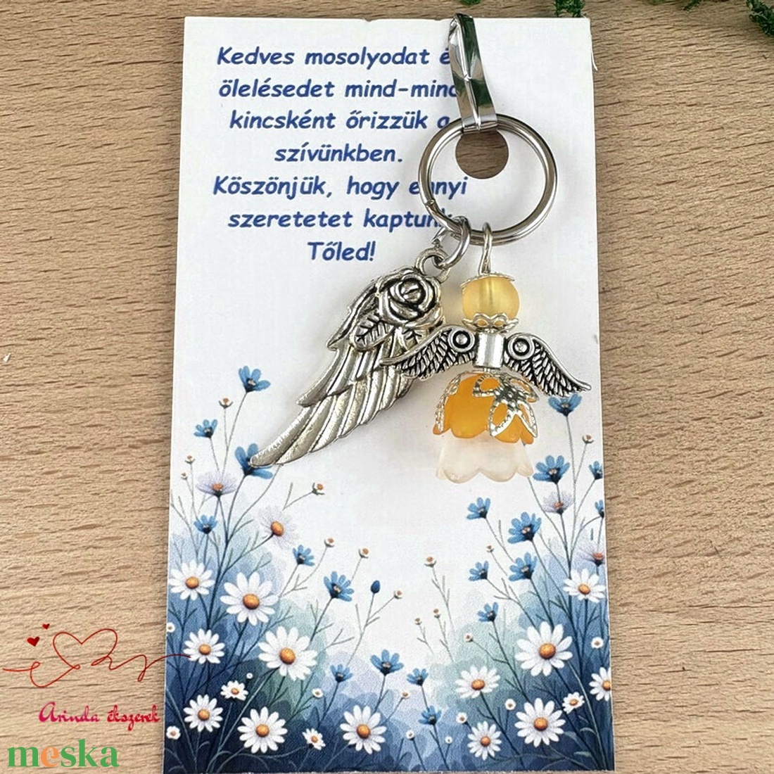 Óvónéni dadus ajándék megvilágosodás narancs angyal kulcstartó ajándékkártyával medállal szív angyal angyalszárny  - táska & tok - kulcstartó & táskadísz - kulcstartó - Meska.hu