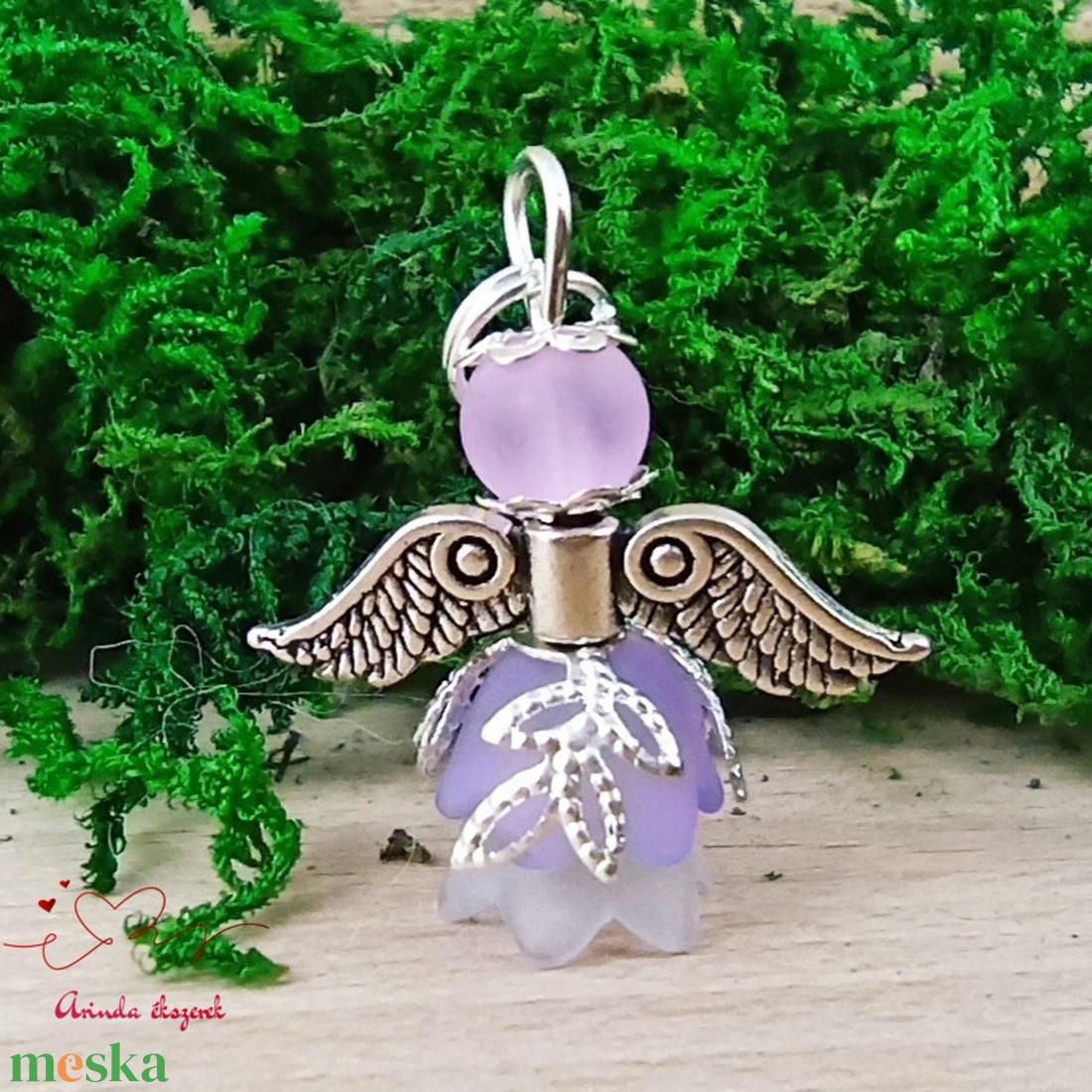 Angyalka medál lila 5 db-os csomagban ajándékkártyával karácsonyi apróság kollégának osztálytársnak vendégnek - karácsony - karácsonyi ajándékozás - karácsonyi képeslap, üdvözlőlap, ajándékkísérő - Meska.hu