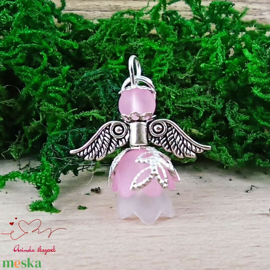 Angyalka medál rózsaszín 5 db-os csomagban ajándékkártyával karácsonyi apróság kollégának osztálytársnak vendégnek - karácsony - karácsonyi ajándékozás - karácsonyi képeslap, üdvözlőlap, ajándékkísérő - Meska.hu