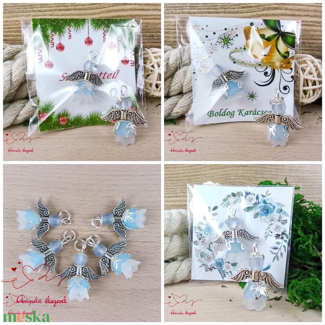 Angyalka medál sötétkék 5 db-os csomagban ajándékkártyával karácsonyi apróság kollégának osztálytársnak vendégnek - karácsony - karácsonyi ajándékozás - karácsonyi képeslap, üdvözlőlap, ajándékkísérő - Meska.hu