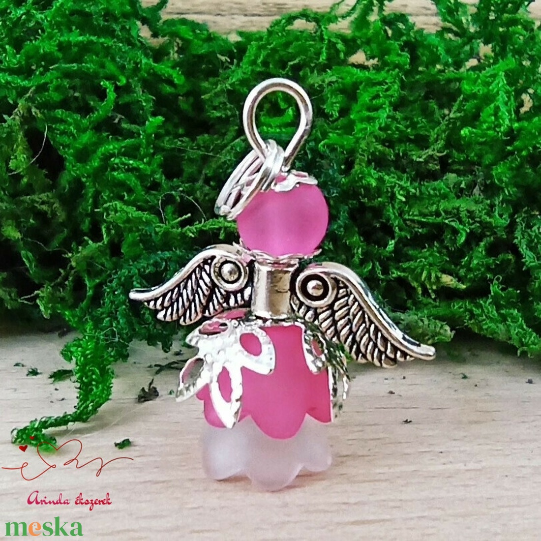 Angyalka medál pink 5 db-os csomagban ajándékkártyával karácsonyi apróság kollégának osztálytársnak vendégnek - karácsony - karácsonyi ajándékozás - karácsonyi képeslap, üdvözlőlap, ajándékkísérő - Meska.hu