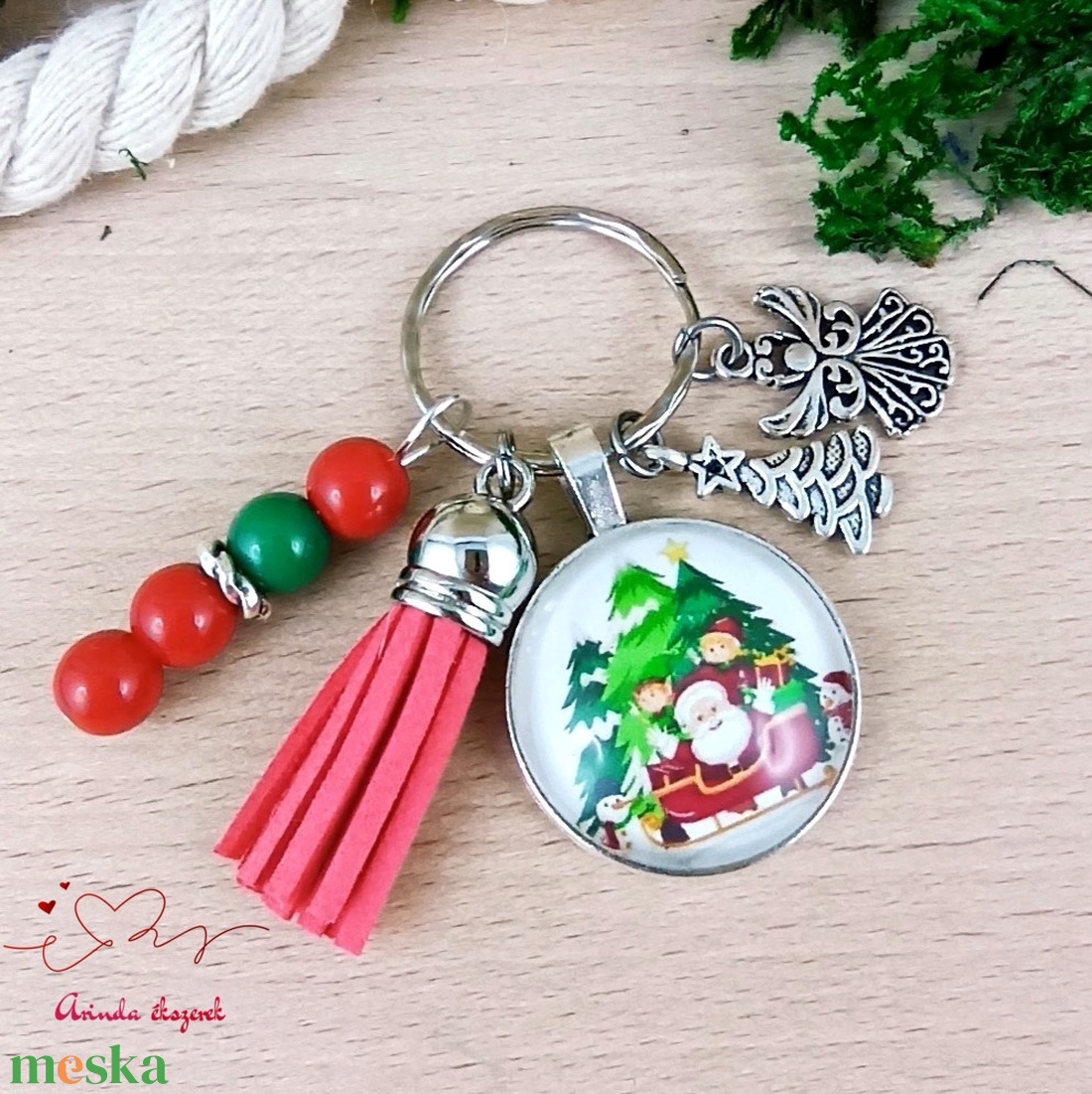 Karácsonyi 1 üveglencsés bojtos kulcstartó táskadísz pedagógusnak férfinak nőnek karácsonyra pedagógusnapra ajándék - táska & tok - kulcstartó & táskadísz - kulcstartó - Meska.hu