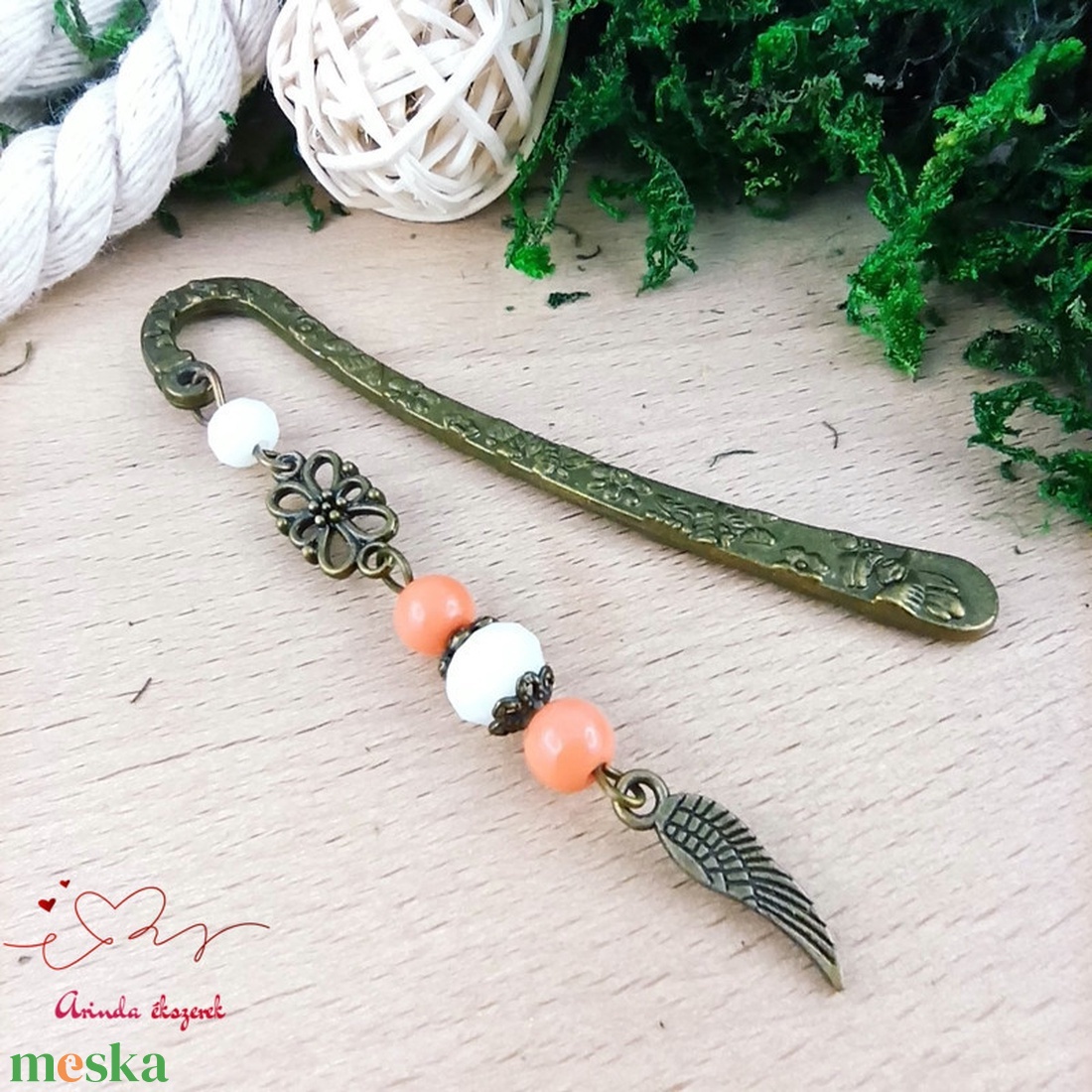 Narancs bronz angyalszárny könyvjelző  - könyv & zene - könyvjelző - Meska.hu