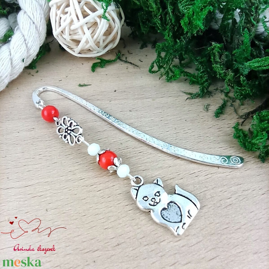 Piros cica könyvjelző  - könyv & zene - könyvjelző - Meska.hu