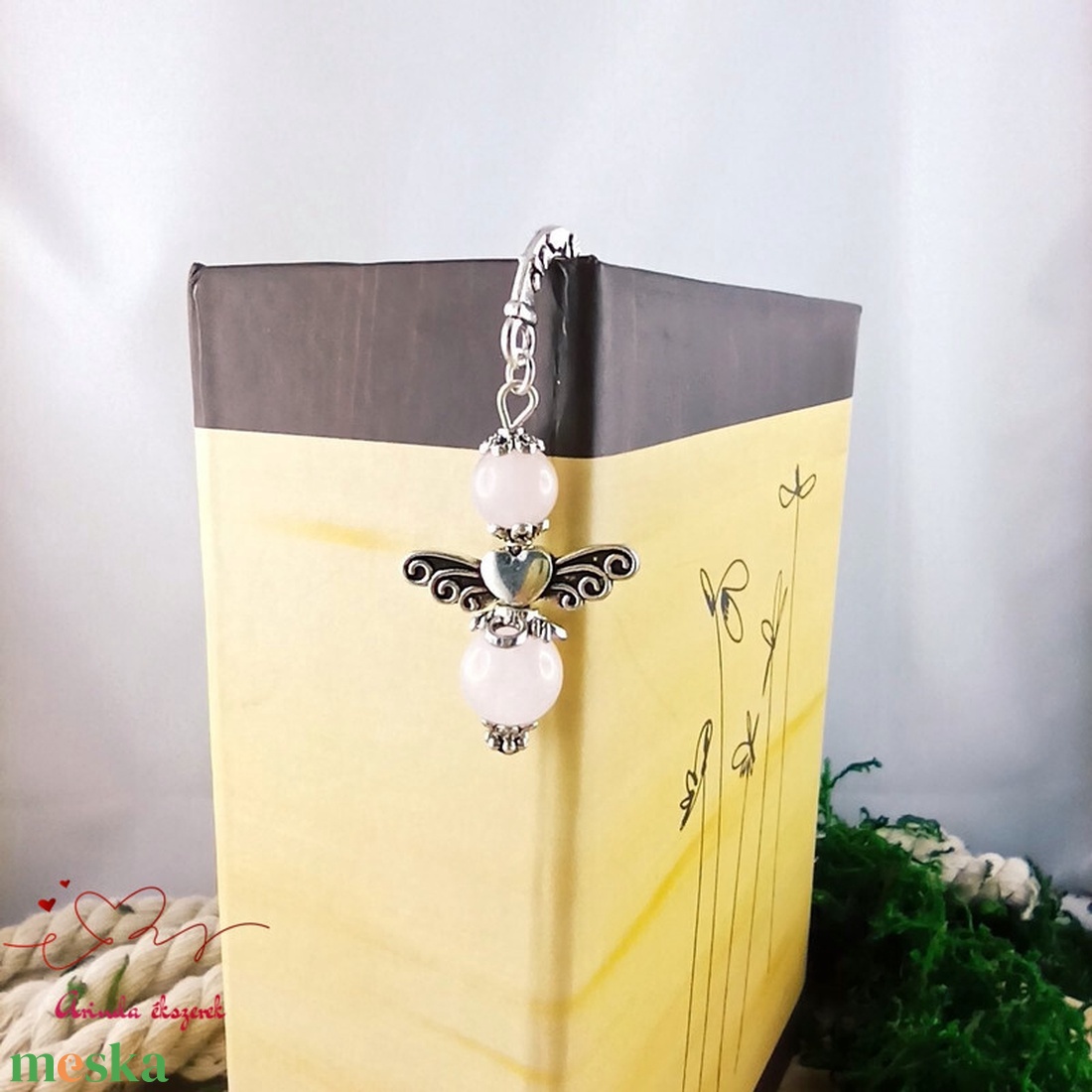 Rózsakvarc ásvány angyal könyvjelző  - könyv & zene - könyvjelző - Meska.hu