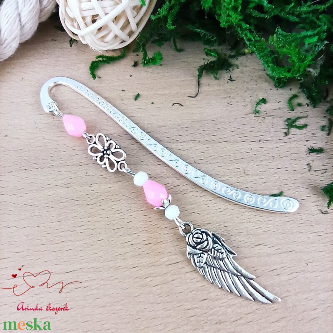 Rózsaszín angyalszárny könyvjelző  - könyv & zene - könyvjelző - Meska.hu