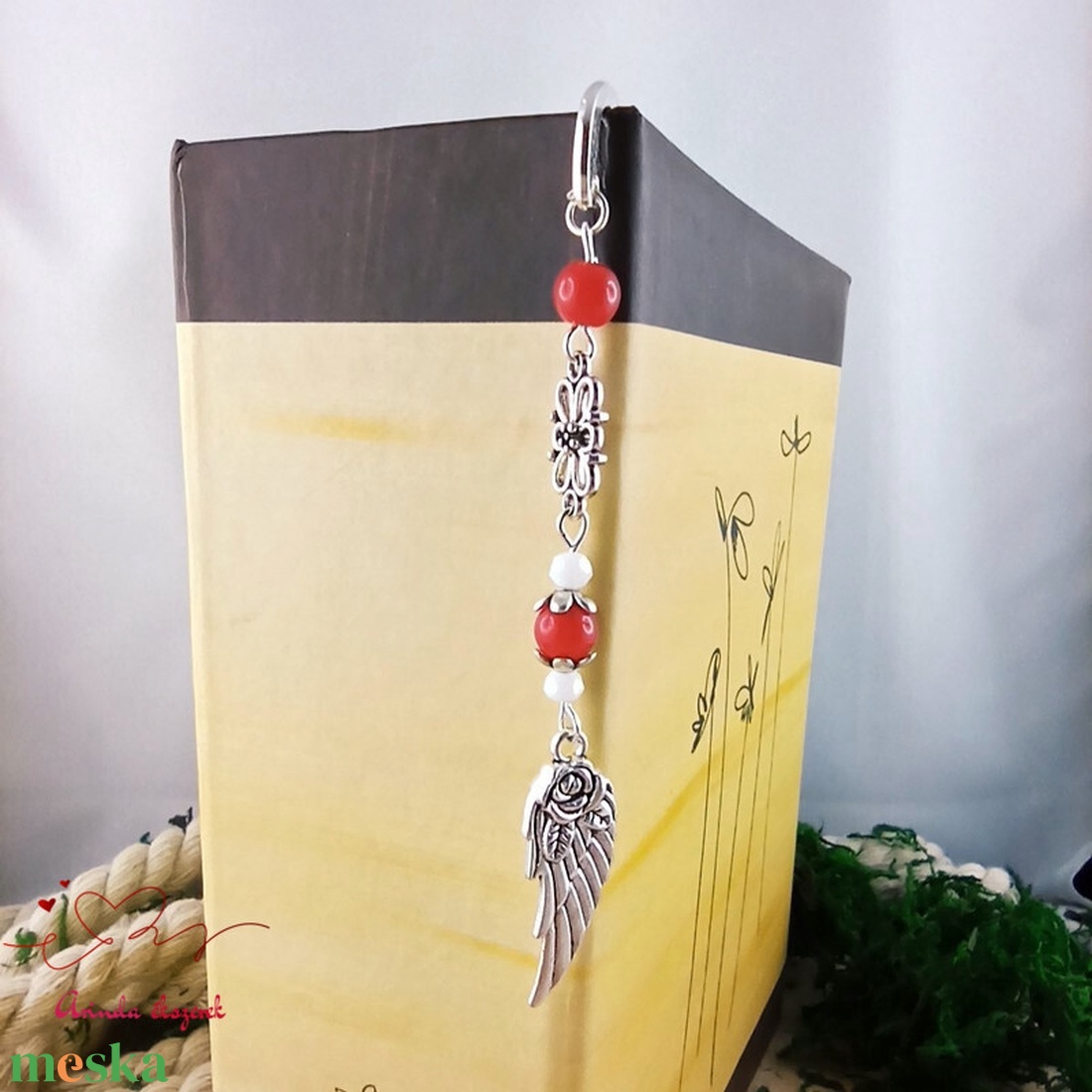 Piros angyalszárny könyvjelző  - könyv & zene - könyvjelző - Meska.hu