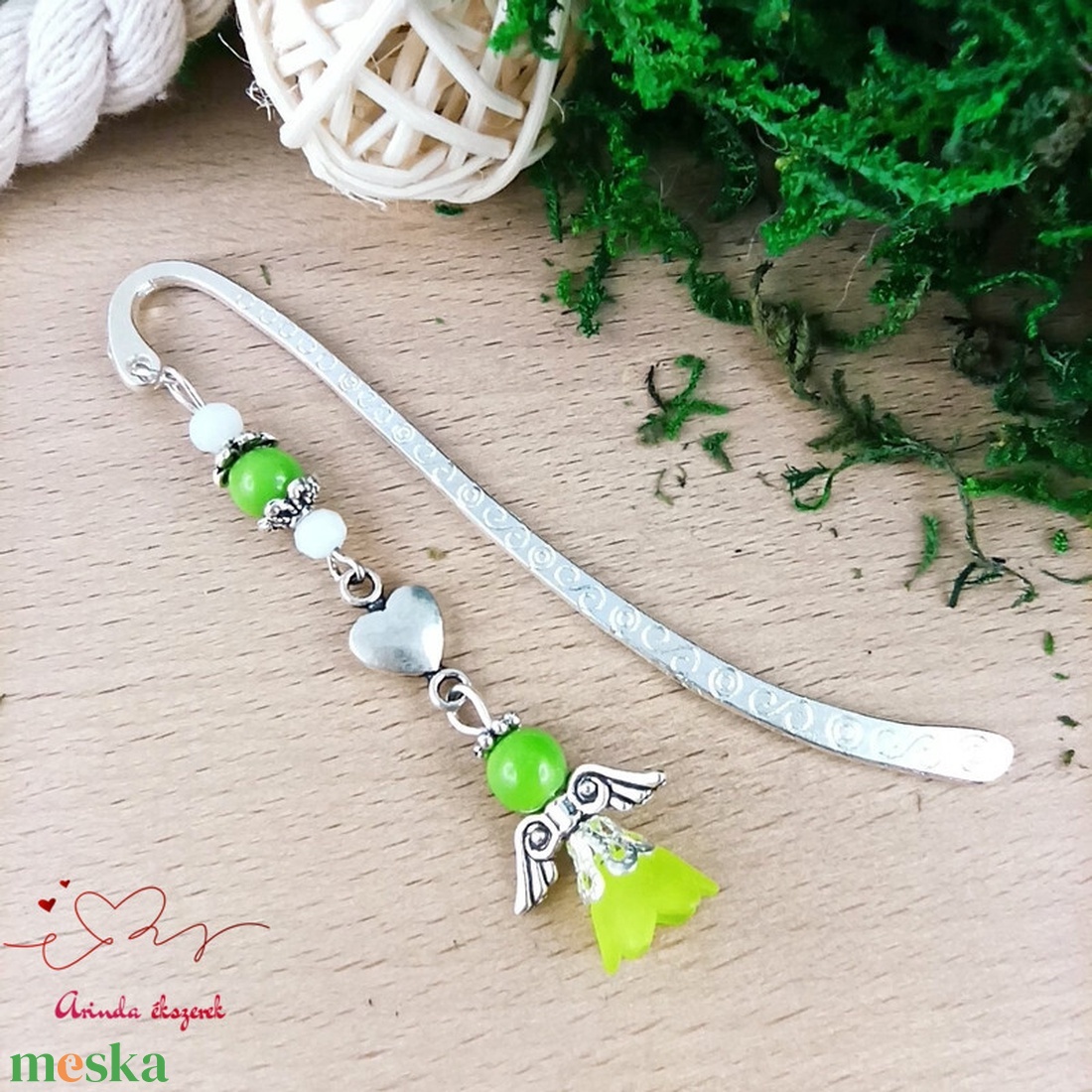 Zöld angyal könyvjelző  - könyv & zene - könyvjelző - Meska.hu