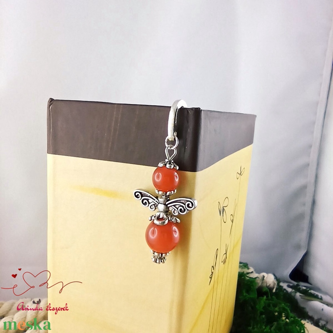 Karneol ásvány angyal könyvjelző  - könyv & zene - könyvjelző - Meska.hu