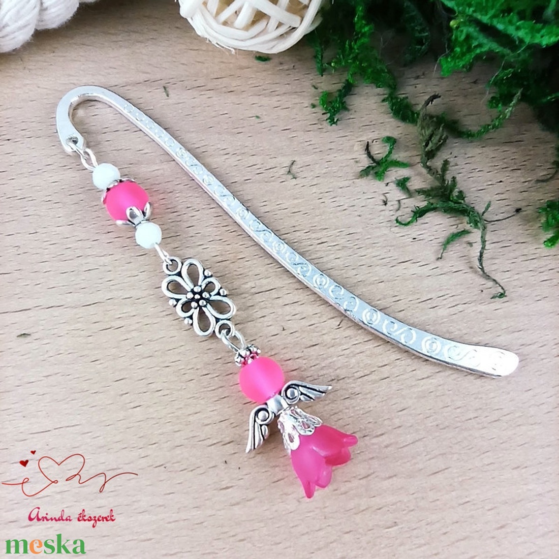 Pink angyal könyvjelző  - könyv & zene - könyvjelző - Meska.hu