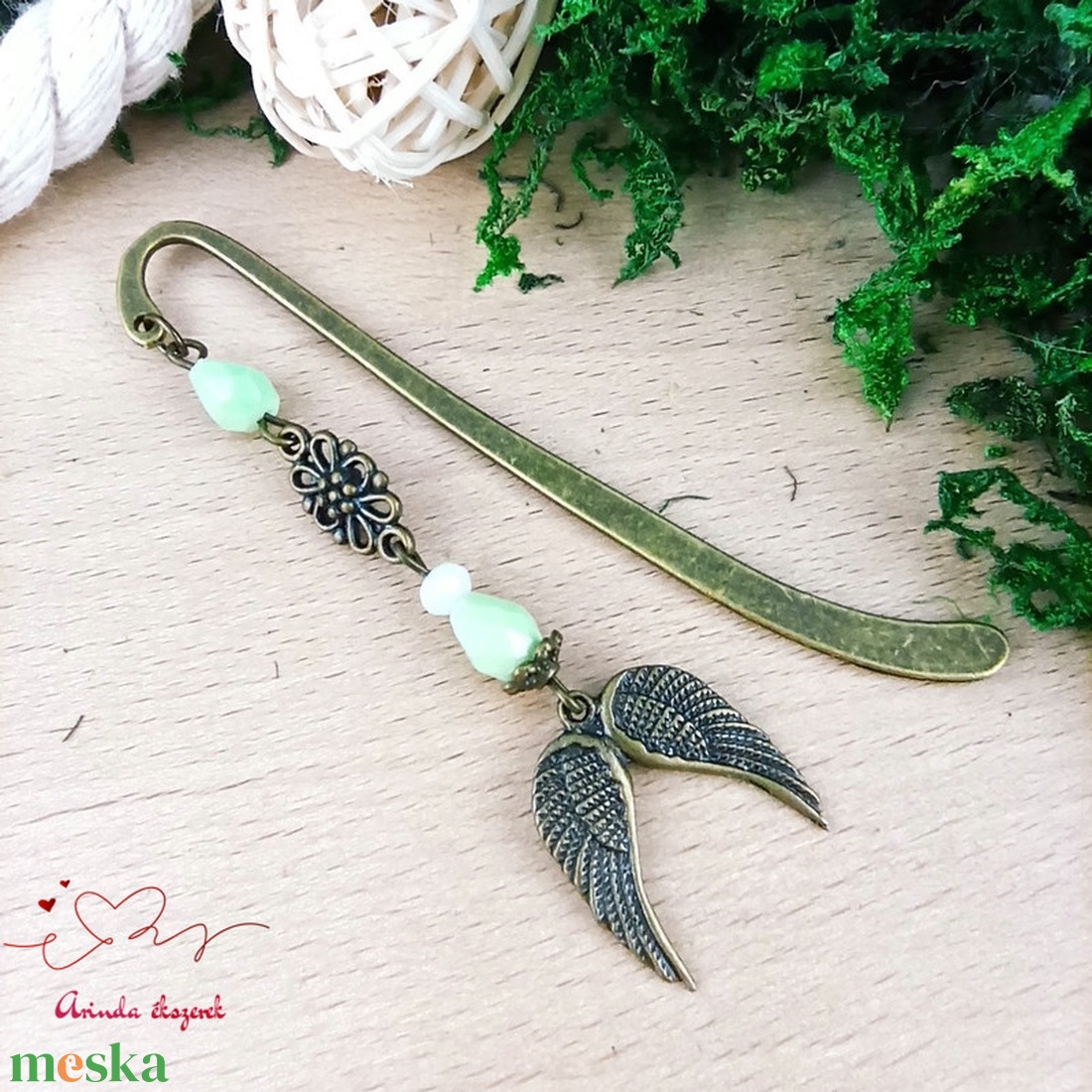 Zöld dupla angyalszárny könyvjelző  - könyv & zene - könyvjelző - Meska.hu