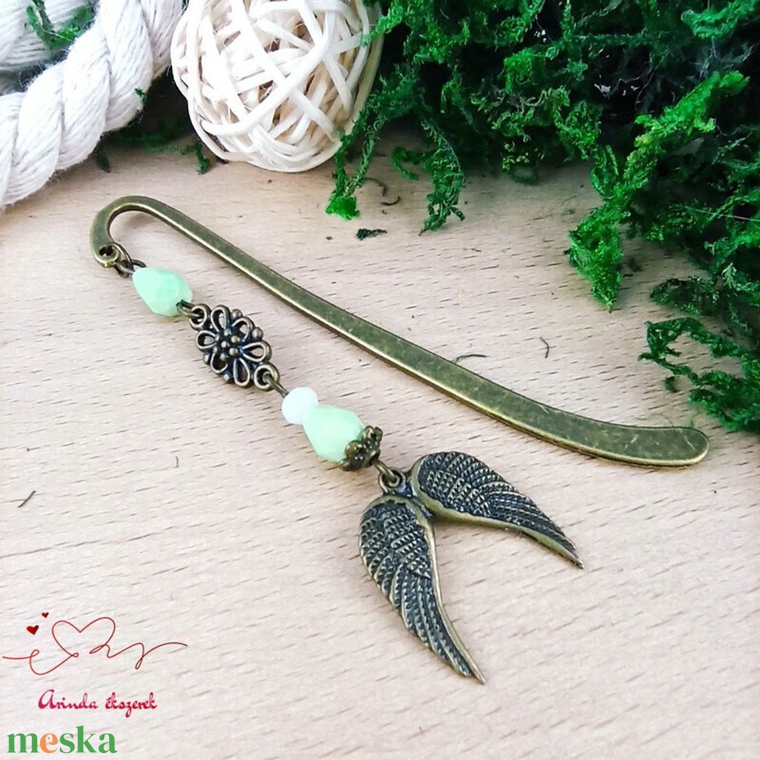 Zöld dupla angyalszárny könyvjelző  - könyv & zene - könyvjelző - Meska.hu