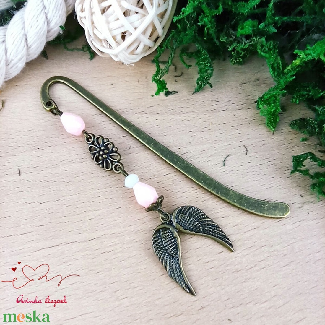 Rózsaszín dupla angyalszárny könyvjelző  - könyv & zene - könyvjelző - Meska.hu