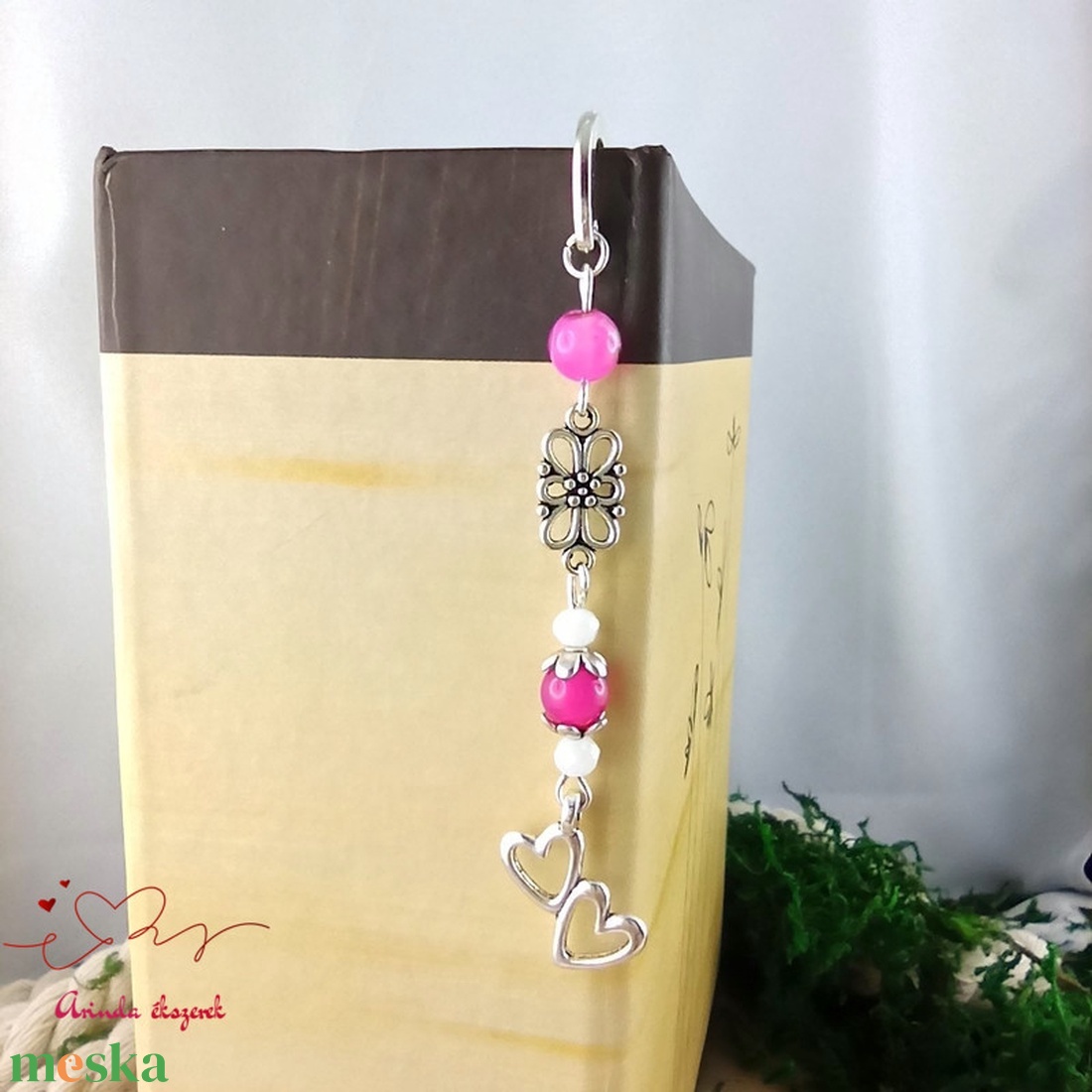 Dupla szív könyvjelző pink  - könyv & zene - könyvjelző - Meska.hu