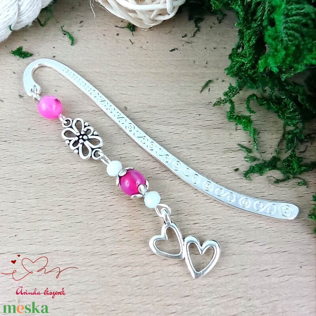 Dupla szív könyvjelző pink  - könyv & zene - könyvjelző - Meska.hu