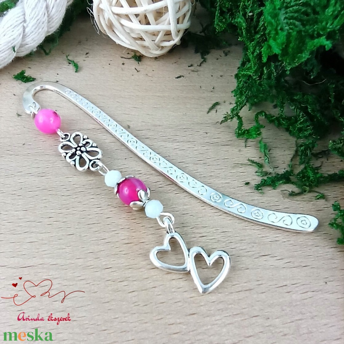Dupla szív könyvjelző pink  - könyv & zene - könyvjelző - Meska.hu