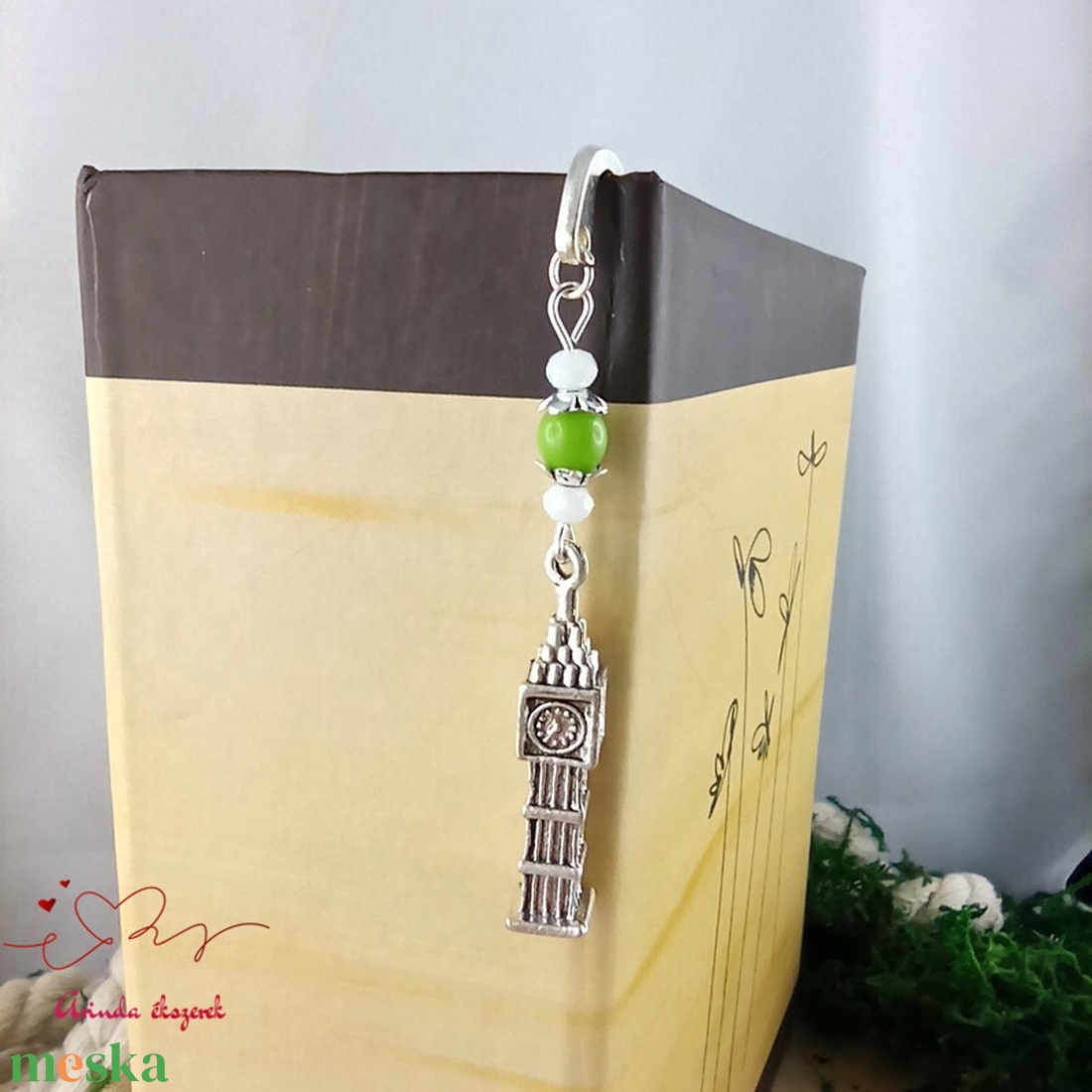 Zöld Big Ben könyvjelző  - könyv & zene - könyvjelző - Meska.hu