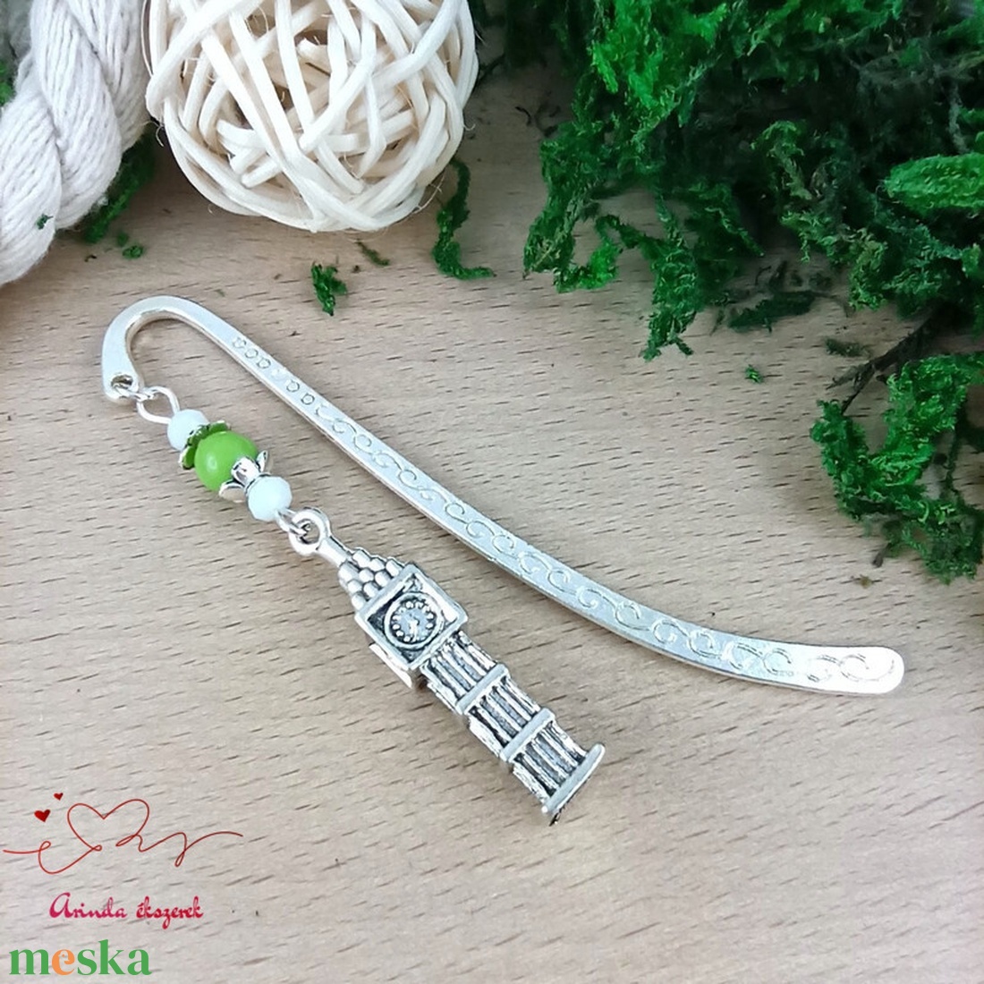 Zöld Big Ben könyvjelző  - könyv & zene - könyvjelző - Meska.hu