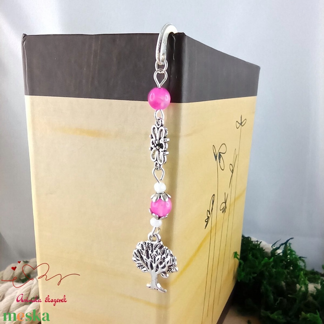 Rózsaszín achát életfa könyvjelző  - könyv & zene - könyvjelző - Meska.hu