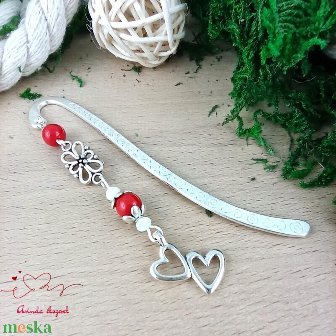 Piros dupla szív könyvjelző  - könyv & zene - könyvjelző - Meska.hu