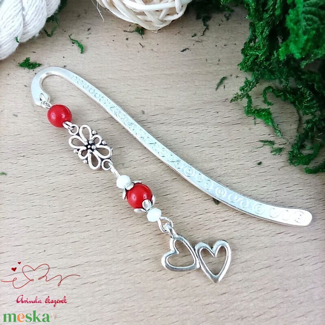 Piros dupla szív könyvjelző  - könyv & zene - könyvjelző - Meska.hu