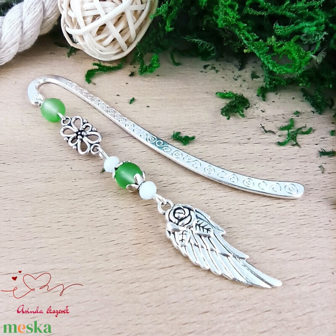 Zöld angyalszárny könyvjelző  - könyv & zene - könyvjelző - Meska.hu