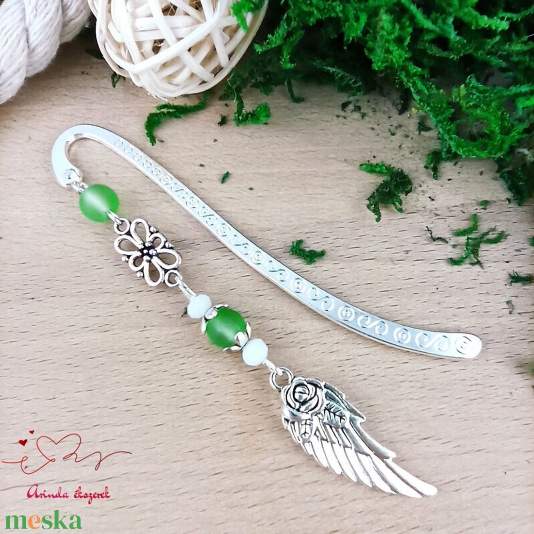 Zöld angyalszárny könyvjelző  - könyv & zene - könyvjelző - Meska.hu