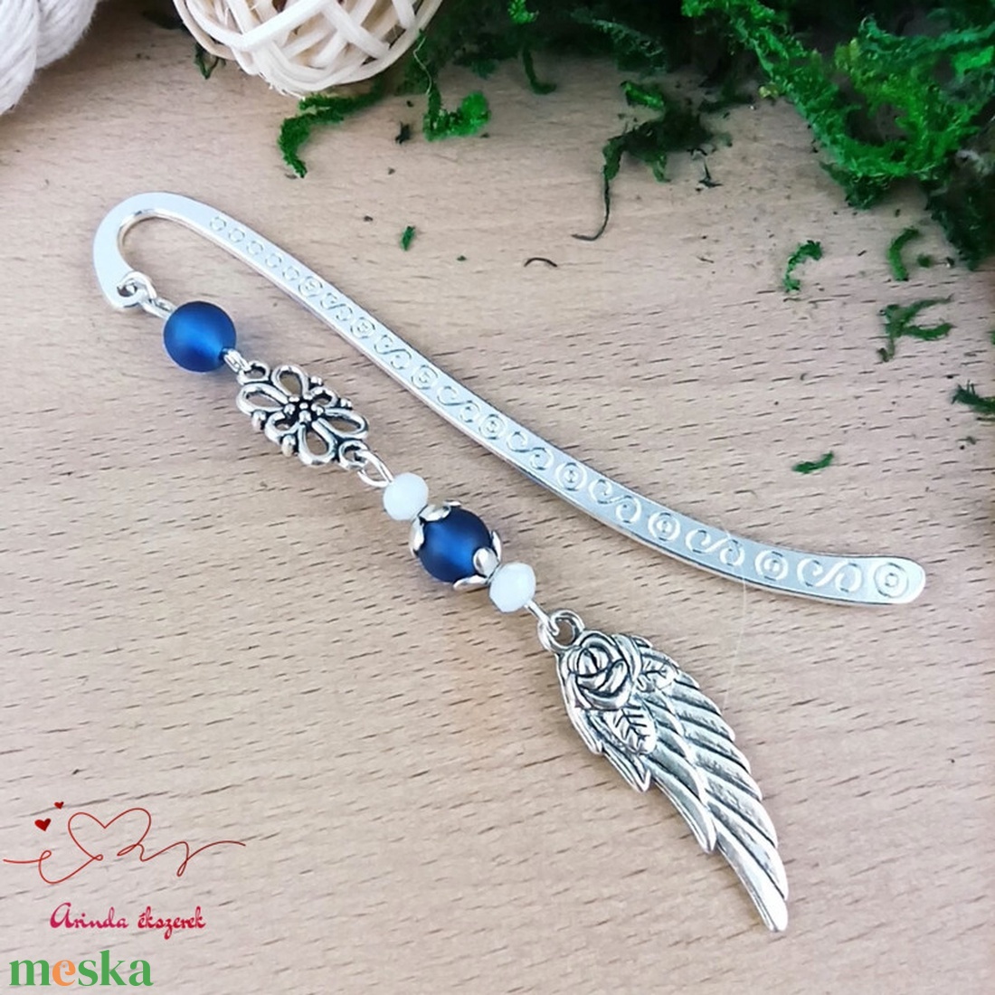 Sötétkék angyalszárny könyvjelző  - könyv & zene - könyvjelző - Meska.hu