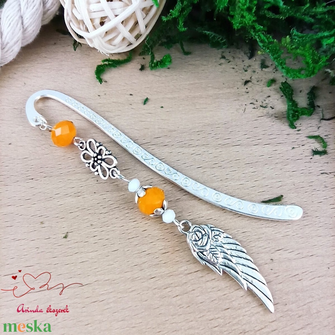 Narancs angyalszárny könyvjelző  - könyv & zene - könyvjelző - Meska.hu