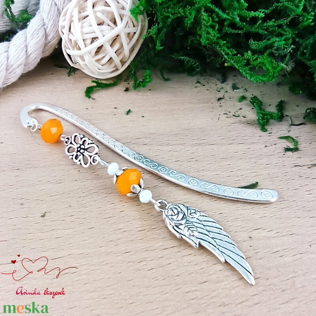 Narancs angyalszárny könyvjelző  - könyv & zene - könyvjelző - Meska.hu