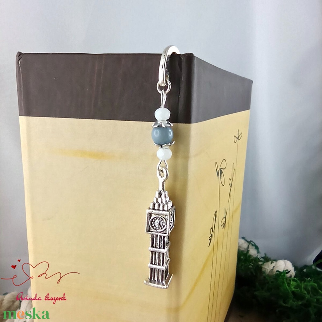 Szürke Big Ben könyvjelző  - könyv & zene - könyvjelző - Meska.hu