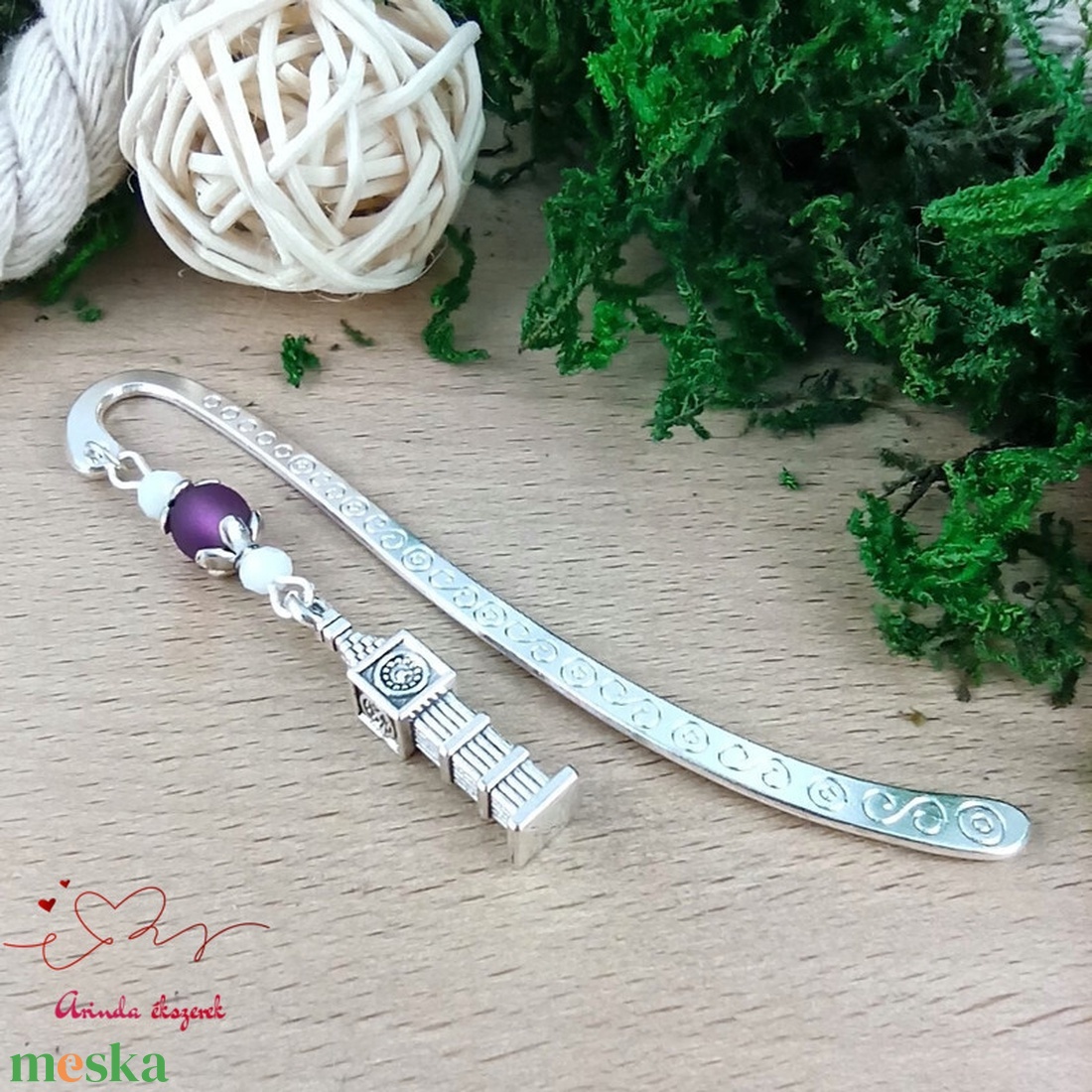 Lila Big Ben könyvjelző  - könyv & zene - könyvjelző - Meska.hu