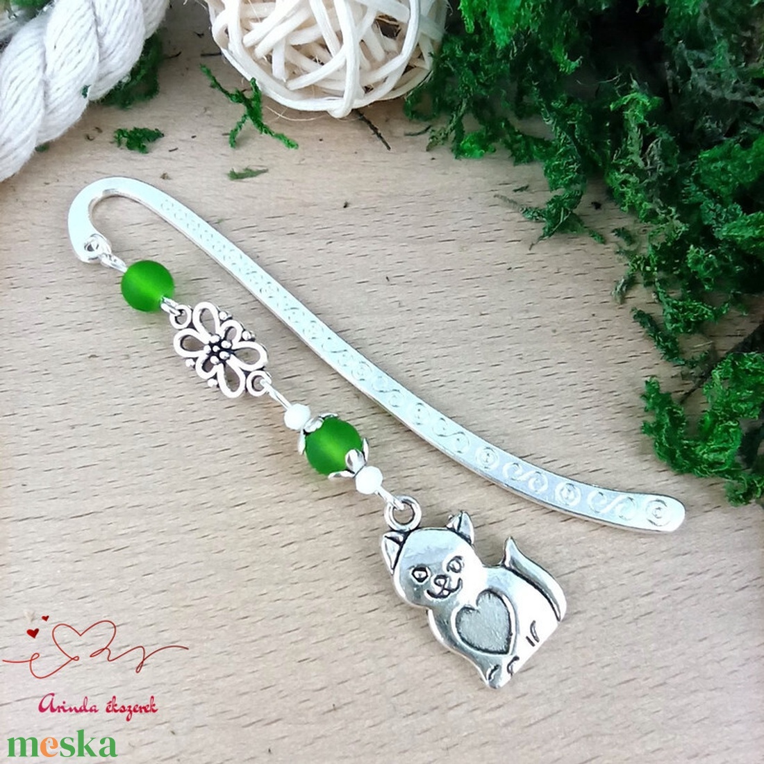 Zöld cica könyvjelző  - könyv & zene - könyvjelző - Meska.hu