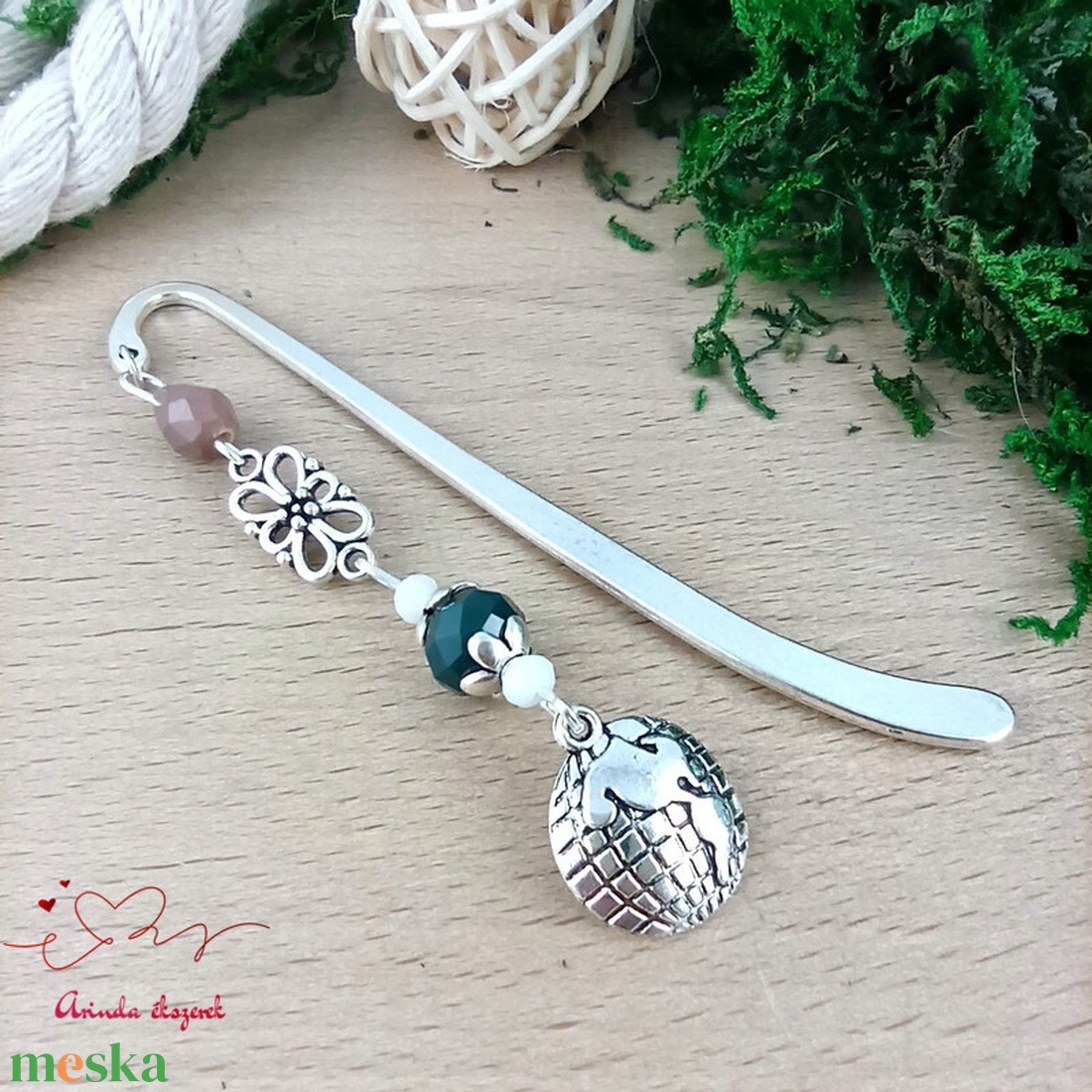 Földgömb könyvjelző barna zöld  - könyv & zene - könyvjelző - Meska.hu