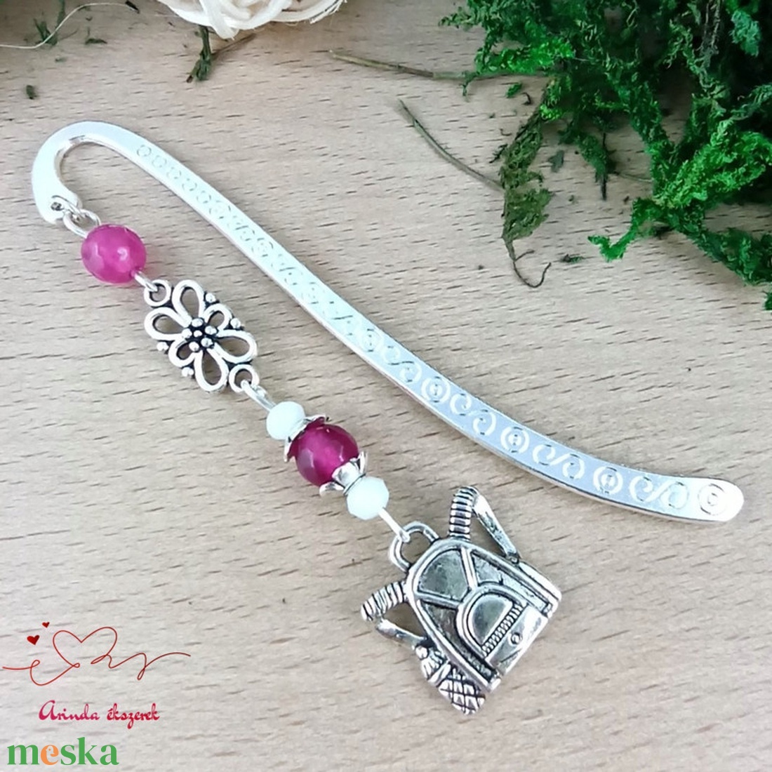 Pink hátizsák könyvjelző  - könyv & zene - könyvjelző - Meska.hu