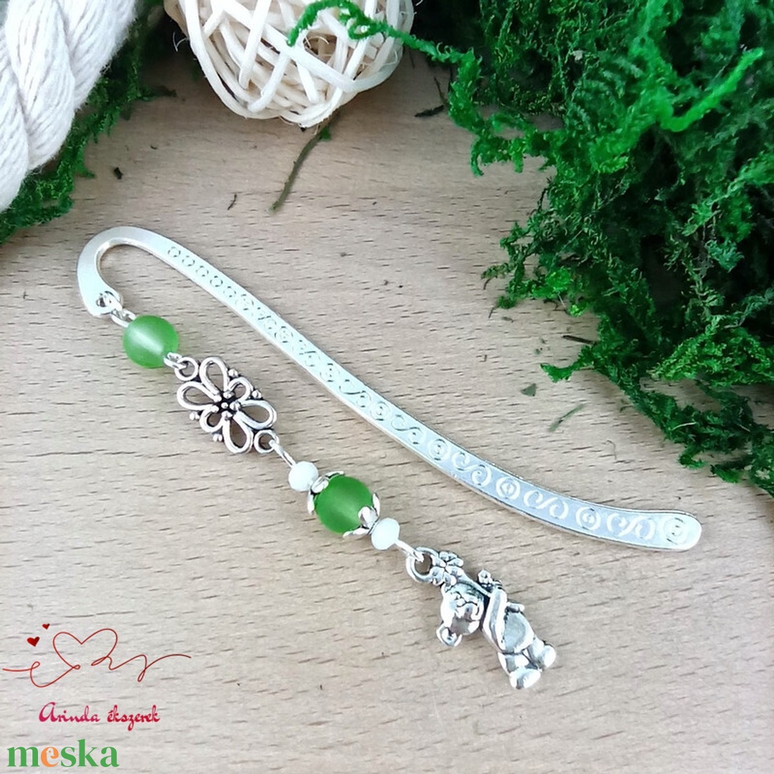 Zöld maci könyvjelző  - könyv & zene - könyvjelző - Meska.hu