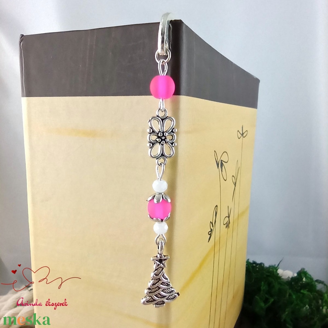 Pink karácsonyfa könyvjelző  - könyv & zene - könyvjelző - Meska.hu