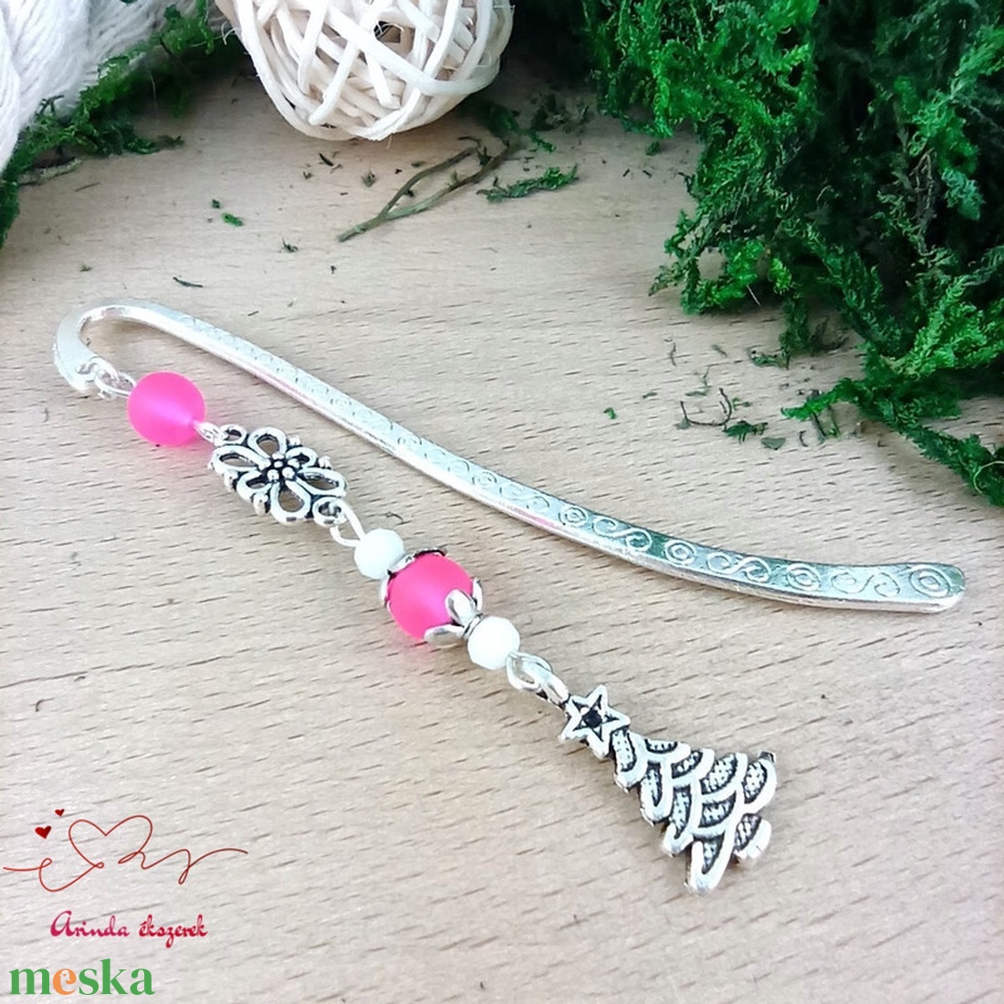 Pink karácsonyfa könyvjelző  - könyv & zene - könyvjelző - Meska.hu