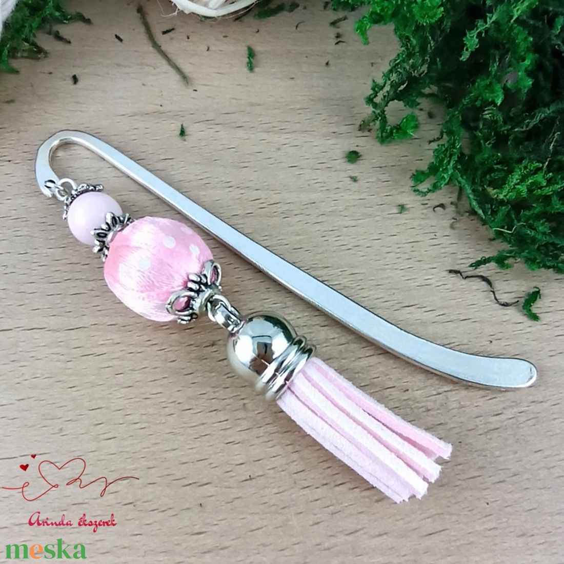 Rózsaszín pöttyös könyvjelző  - könyv & zene - könyvjelző - Meska.hu