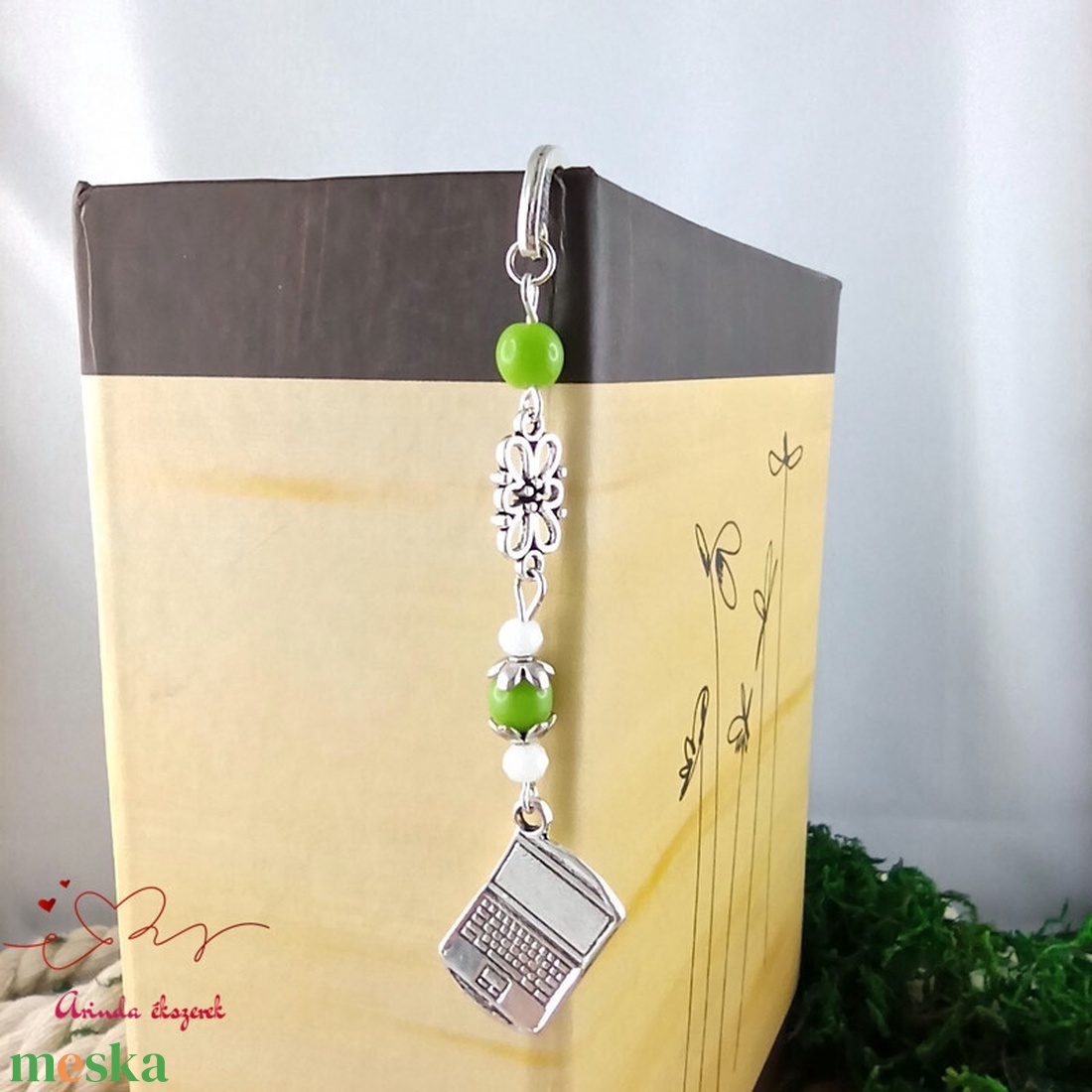 Zöld laptop notebook könyvjelző  - könyv & zene - könyvjelző - Meska.hu