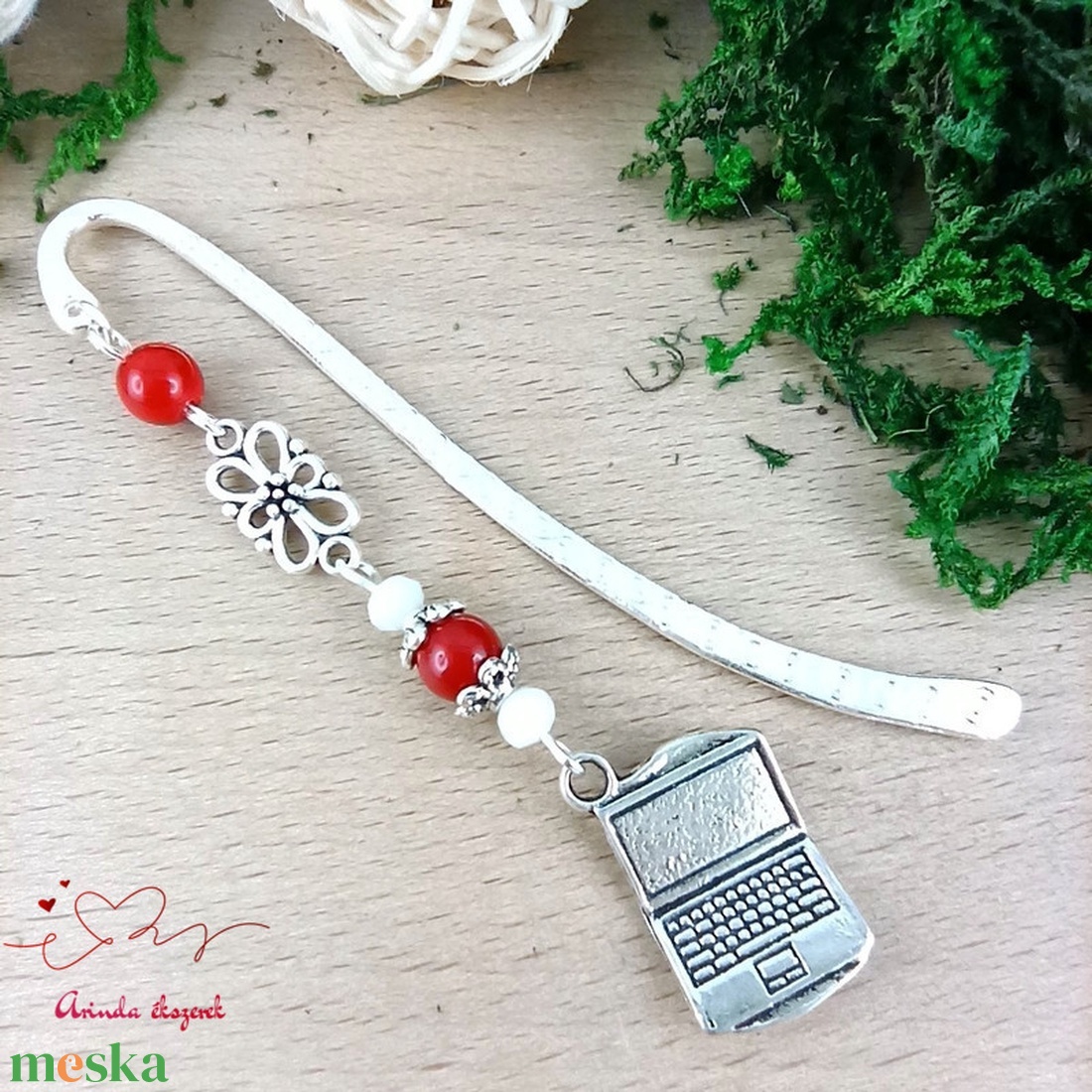 Piros laptop notebook könyvjelző  - könyv & zene - könyvjelző - Meska.hu