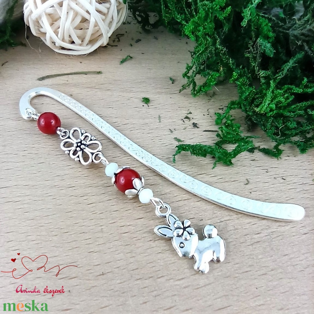 Piros nyuszi könyvjelző  - könyv & zene - könyvjelző - Meska.hu