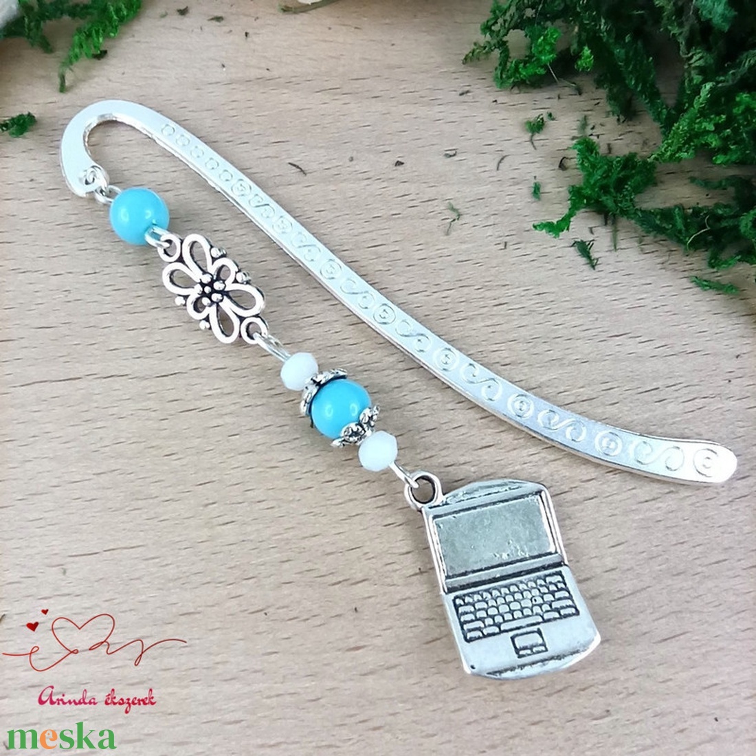 Világoskék laptop könyvjelző  - könyv & zene - könyvjelző - Meska.hu