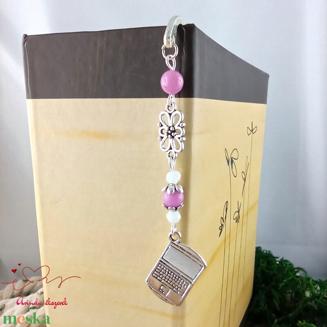 Lilásrózsaszín laptop könyvjelző  - könyv & zene - könyvjelző - Meska.hu