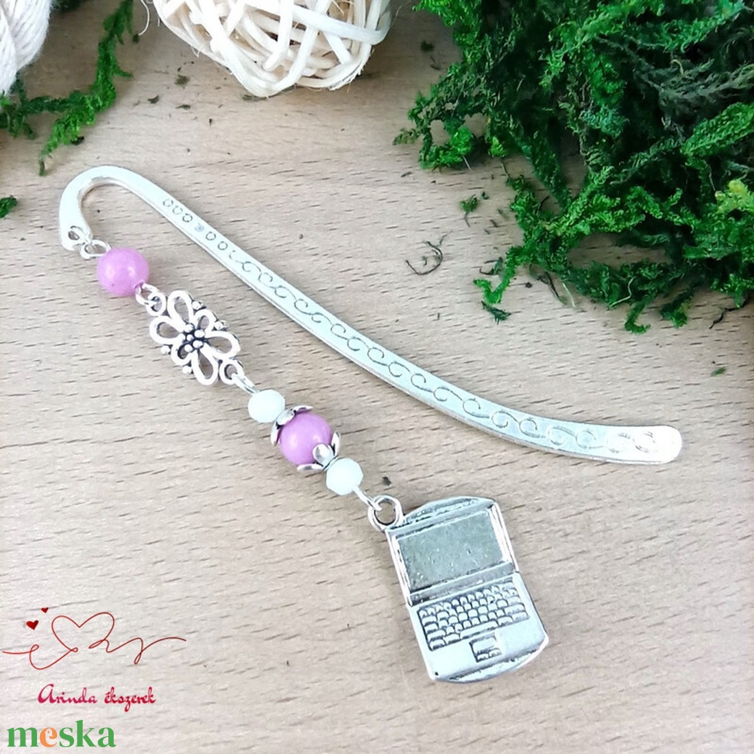 Lilásrózsaszín laptop könyvjelző  - könyv & zene - könyvjelző - Meska.hu