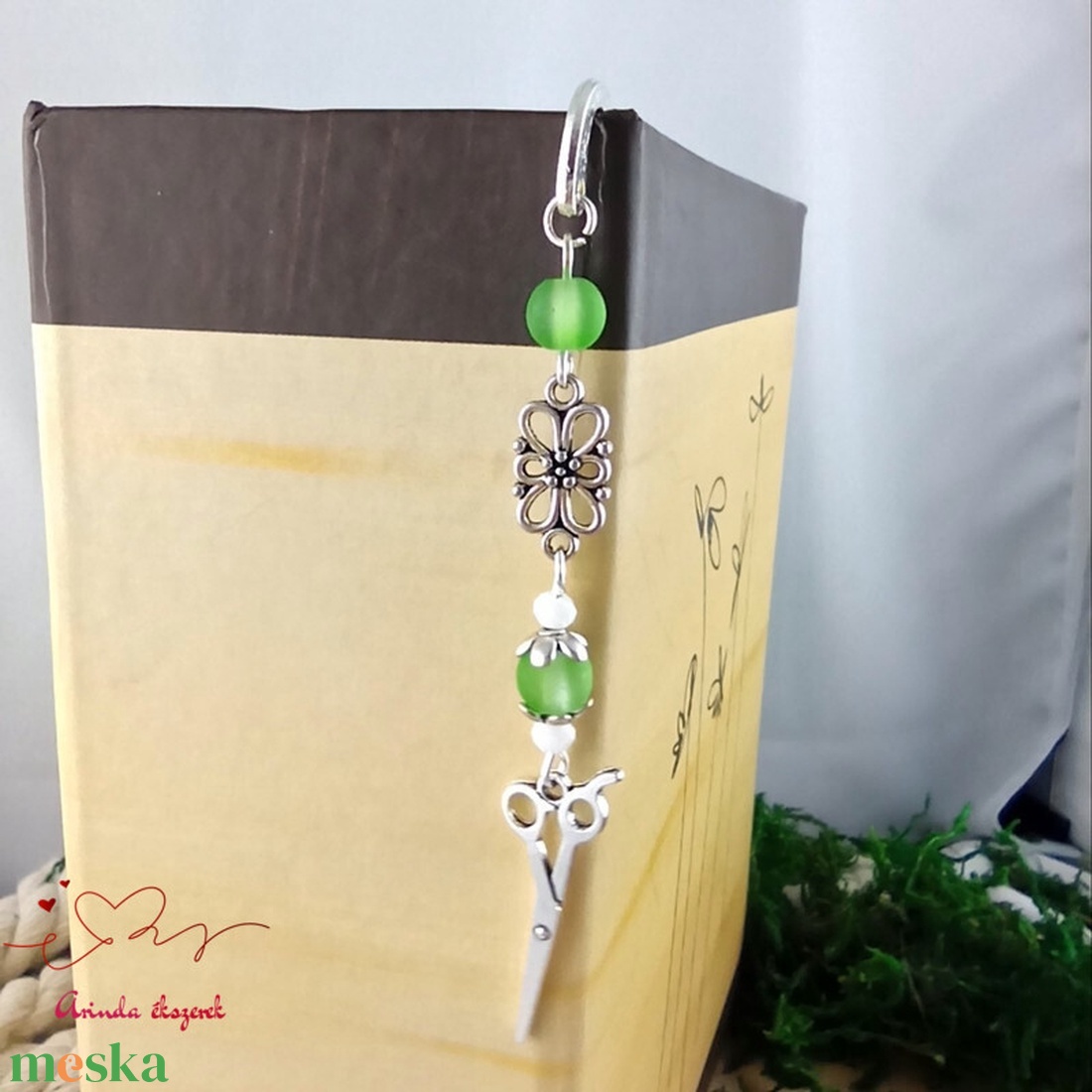 Zöld olló könyvjelző - könyv & zene - könyvjelző - Meska.hu