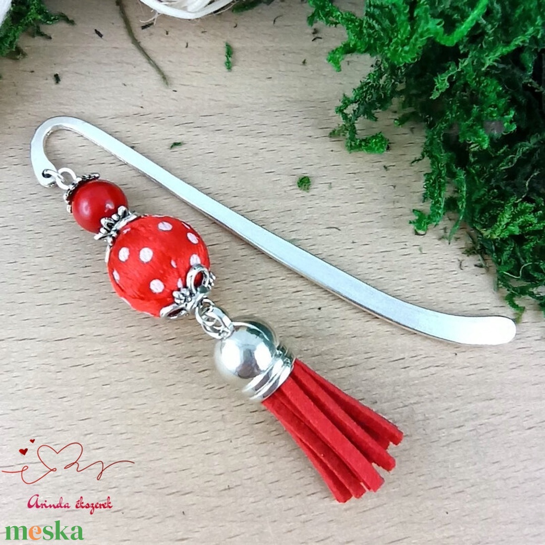 Piros pöttyös könyvjelző  - könyv & zene - könyvjelző - Meska.hu