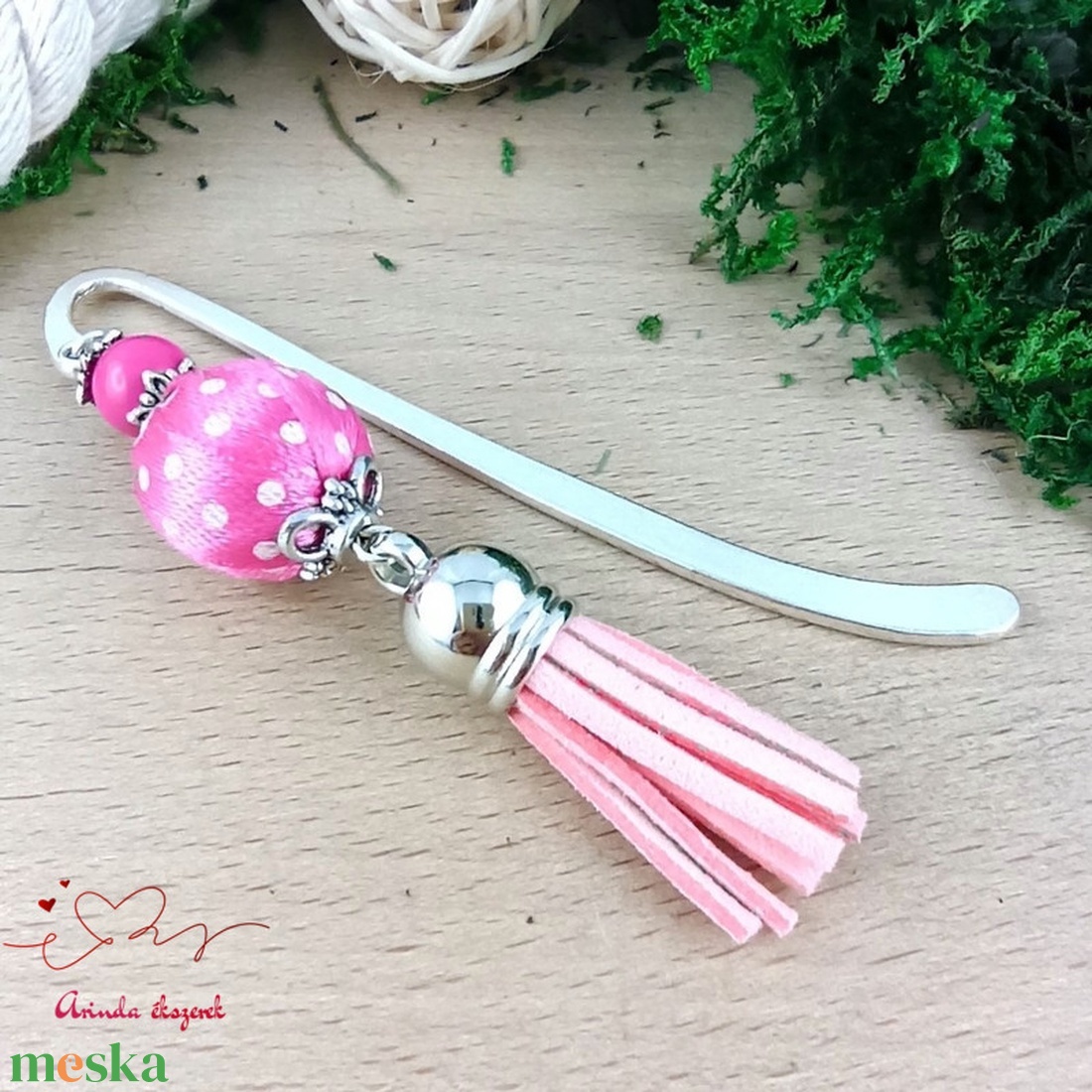 Pink pöttyös könyvjelző  - könyv & zene - könyvjelző - Meska.hu