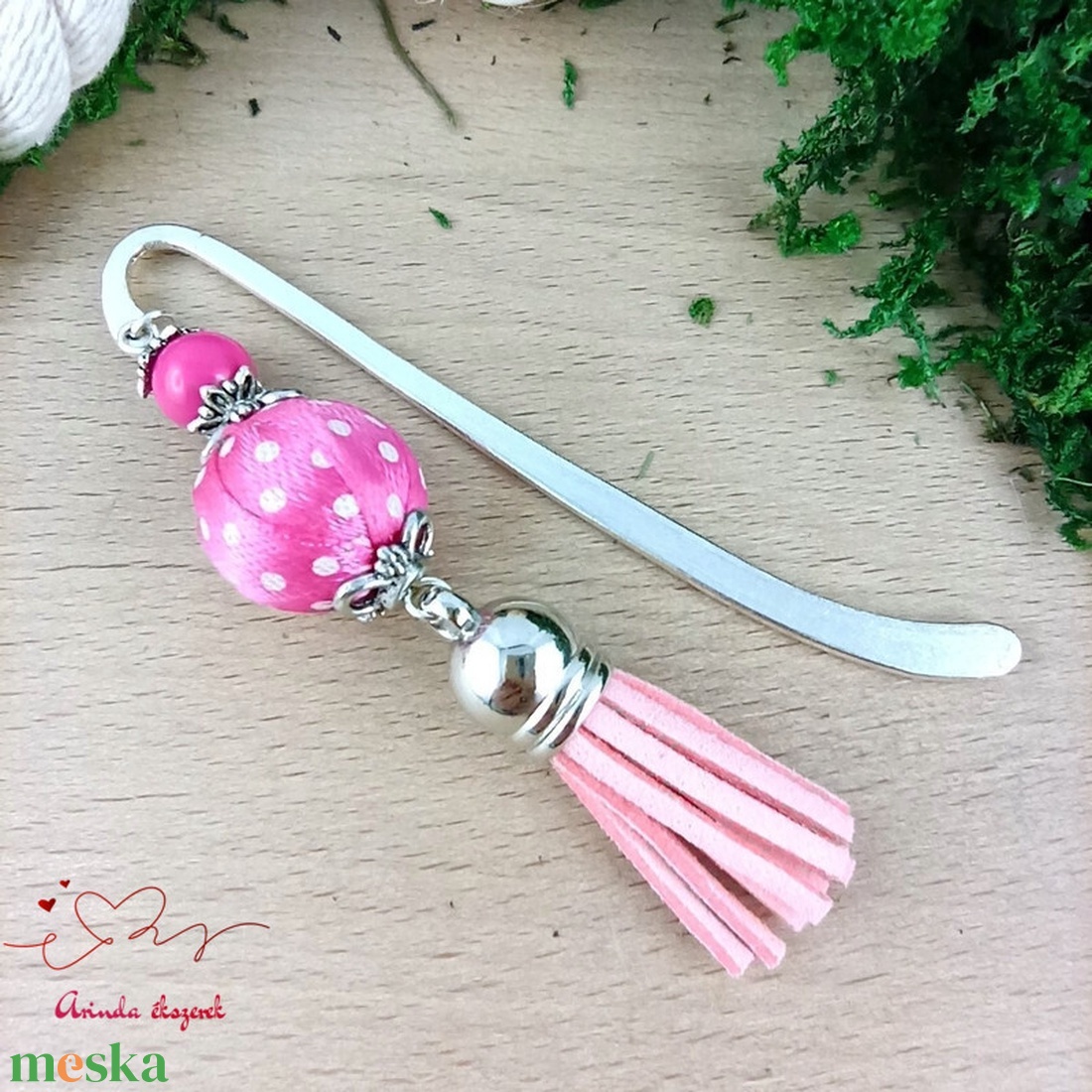 Pink pöttyös könyvjelző  - könyv & zene - könyvjelző - Meska.hu